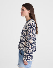 Floral-Embroidered Open-Stitch Sweater NAVY FLORAL EMBROIDERY