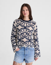 Floral-Embroidered Open-Stitch Sweater NAVY FLORAL EMBROIDERY