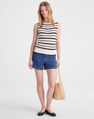 Boatneck Sweater Tank IVORY AND BLACK STRIPE