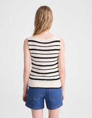 Boatneck Sweater Tank IVORY AND BLACK STRIPE