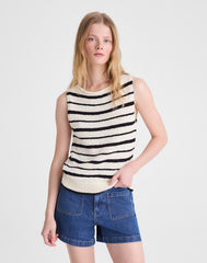 Boatneck Sweater Tank IVORY AND BLACK STRIPE
