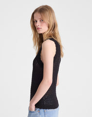 Pointelle Sleeveless Top BLACK