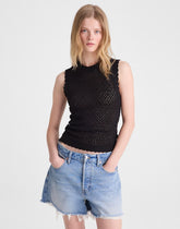 Pointelle Sleeveless Top BLACK