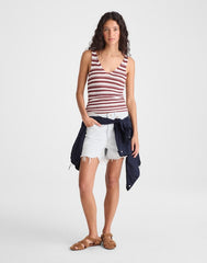 V-Neck Sweater Tank in 100% Linen IVORY AND DUSTY MERLOT