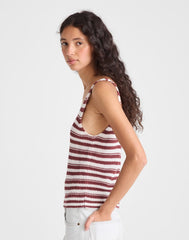 V-Neck Sweater Tank in 100% Linen IVORY AND DUSTY MERLOT