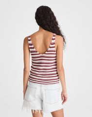V-Neck Sweater Tank in 100% Linen IVORY AND DUSTY MERLOT