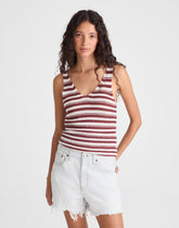 V-Neck Sweater Tank in 100% Linen IVORY AND DUSTY MERLOT
