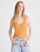 V-Neck Sweater Tank in 100% Linen APRICOT BLUSH