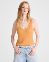 V-Neck Sweater Tank in 100% Linen APRICOT BLUSH