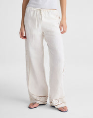 Eyelet Drawstring Pants in 100% Linen IVORY LINEN