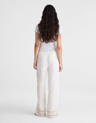 Eyelet Drawstring Pants in 100% Linen IVORY LINEN
