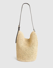 Handwoven Straw Bucket Bag DARK CAROB MULTI