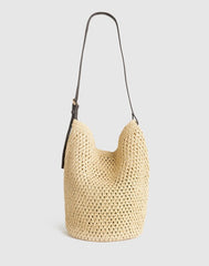 Handwoven Straw Bucket Bag DARK CAROB MULTI