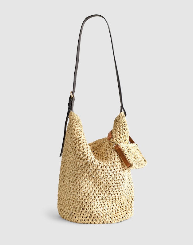 Handwoven Straw Bucket Bag DARK CAROB MULTI
