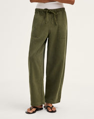 Pull-On Barrel-Leg Utility Pants in Airy Denim FADED IVY