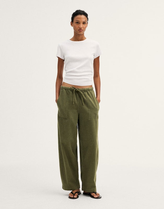 Pull-On Barrel-Leg Utility Pants in Airy Denim FADED IVY