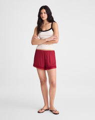 Lace-Trim Pull-On Shorts RED CURRANT