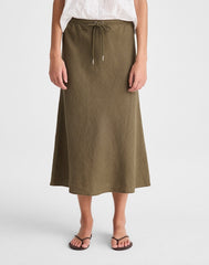 Drawstring Slip Skirt in 100% Linen FADED IVY