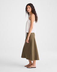 Drawstring Slip Skirt in 100% Linen FADED IVY