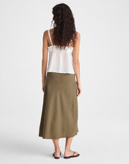 Drawstring Slip Skirt in 100% Linen FADED IVY