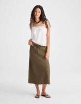 Drawstring Slip Skirt in 100% Linen FADED IVY
