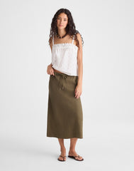 Drawstring Slip Skirt in 100% Linen FADED IVY
