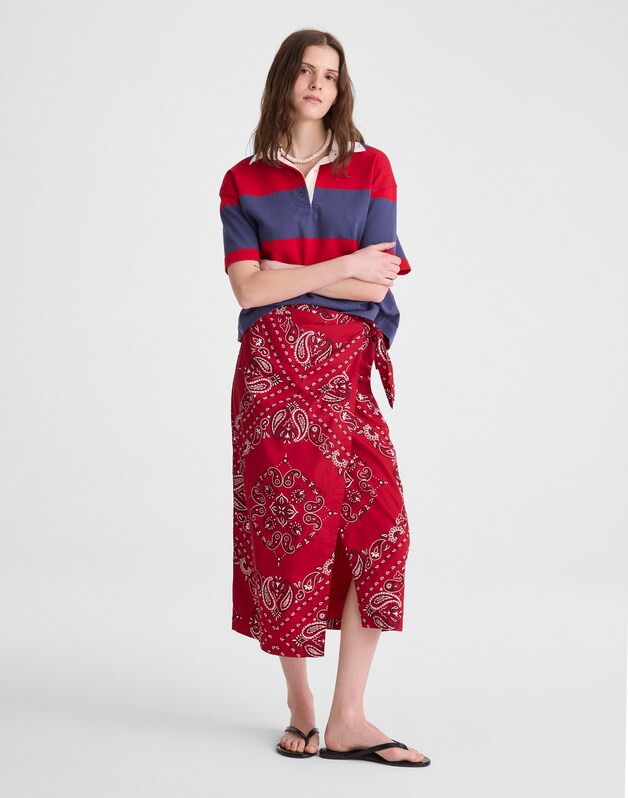 Midi Wrap Skirt in Poplin CHILI PEPPER