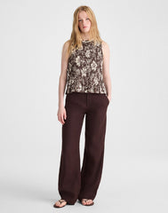 Side-Tie Smocked Tank DARK BROWN