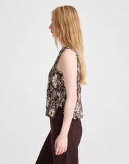 Side-Tie Smocked Tank DARK BROWN