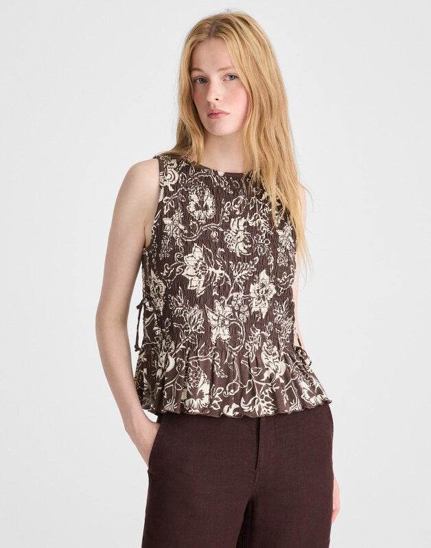 Side-Tie Smocked Tank DARK BROWN