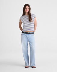 Textured-Knit Boxy Muscle Tee TUCK STITCH STRIPE