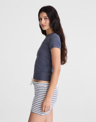 Textured-Knit Drawstring Mini Skirt TUCK STITCH STRIPE