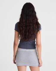 Textured-Knit Drawstring Mini Skirt TUCK STITCH STRIPE