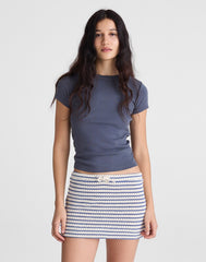 Textured-Knit Drawstring Mini Skirt TUCK STITCH STRIPE
