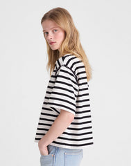 The Boxy Crop Tee in Allday Jersey BLACK TO WHITE STRIPE