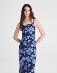 Ruched Squareneck Sleeveless Midi Dress CLASSIC INDIGO