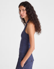 The '90s Halter Top in Compact Cotton PETROL NAVY