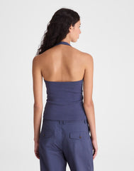 The '90s Halter Top in Compact Cotton PETROL NAVY
