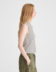 Textured-Knit Button-Front Shell Top IVORY AND BLACK TUCK STITCH