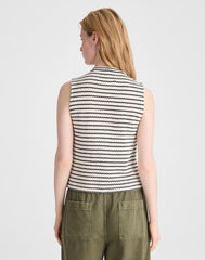 Textured-Knit Button-Front Shell Top IVORY AND BLACK TUCK STITCH