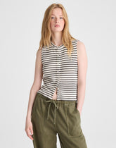 Textured-Knit Button-Front Shell Top IVORY AND BLACK TUCK STITCH