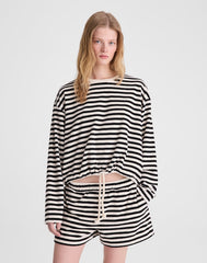 Tie-Waist Top in Terry BLACK IVORY