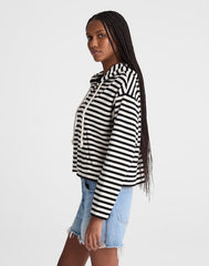 Drawstring Hoodie in Terry BLACK IVORY