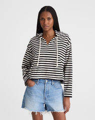 Drawstring Hoodie in Terry BLACK IVORY