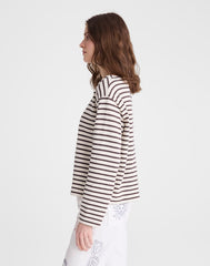Striped Boatneck Long-Sleeve Tee CHOC PLUM