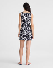 Shirred Boatneck Mini Dress in 100% Linen WHITE