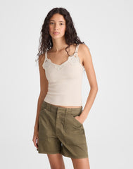 Floral-Lace V-Neck Tank VINTAGE IVORY