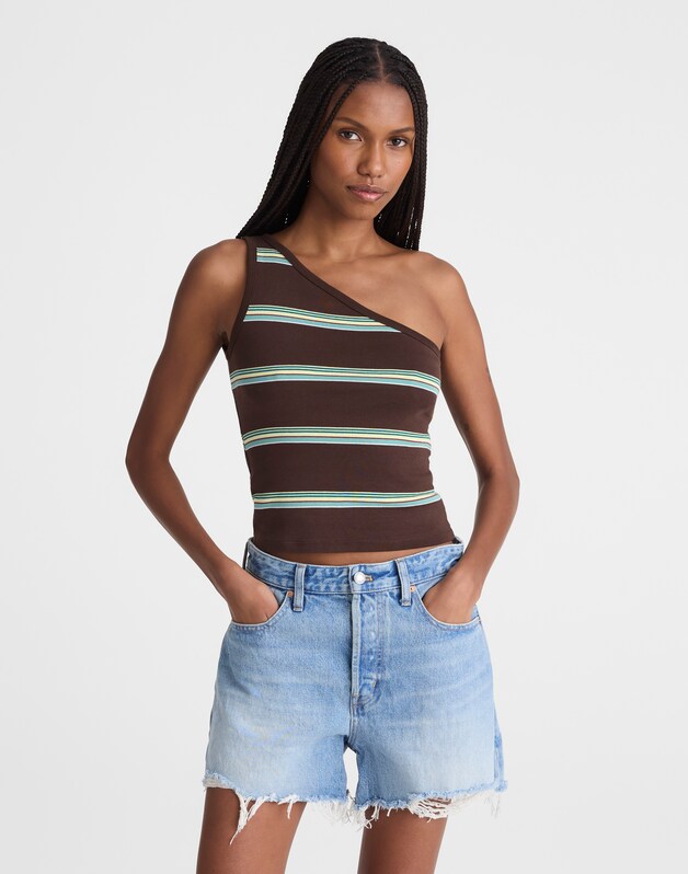 Madewell x Shopbop '90s One-Shoulder Tank in Compact Cotton DARK BROWN