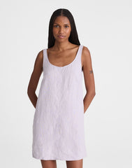 Scoopneck Mini Shift Dress in 100% Linen LILAC CHAMBRAY