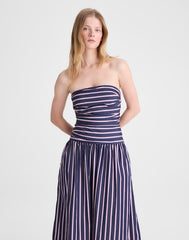 Strapless Ruched Midi Dress CLASSIC INDIGO